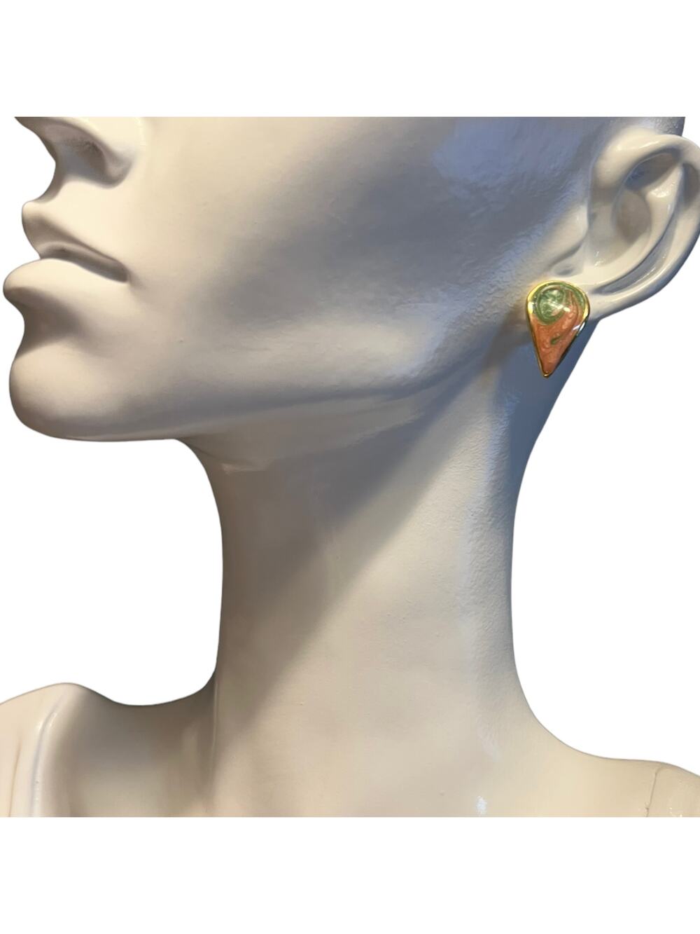 Vintage Gold-Tone Peach & Green Swirl Post Earrings Teardrop Design